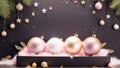 Luxury Christmas and New Year Christmas tree balls on dark background with gold elements with place for text Royalty Free Stock Photo