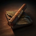 Luxury cigar on a wooden table Royalty Free Stock Photo