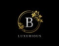 Luxury Circle B Letter Floral Design. Elegant Gold B Royal Logo Icon Royalty Free Stock Photo