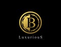 Luxury Circle B Letter Floral Design. Vintage Gold B Royal Logo Icon Royalty Free Stock Photo