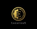 Luxury Circle E Letter Floral Design. Vintage Gold E Royal Logo Icon Royalty Free Stock Photo
