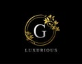 Luxury Circle G Letter Floral Design. Elegant Gold G Royal Logo Icon Royalty Free Stock Photo