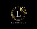 Luxury Circle L Letter Floral Design. Elegant Gold L Royal Logo Icon Royalty Free Stock Photo