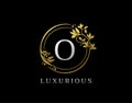 Luxury Circle O Letter Floral Design. Elegant Gold O Royal Logo Icon Royalty Free Stock Photo