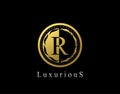 Luxury Circle R Letter Floral Design. Vintage Gold R Royal Logo Icon Royalty Free Stock Photo