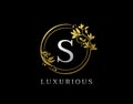 Luxury Circle S Letter Floral Design. Elegant Gold S Royal Logo Icon Royalty Free Stock Photo