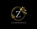 Luxury Circle Z Letter Floral Design. Elegant Gold Z Royal Logo Icon Royalty Free Stock Photo