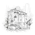 Luxury City Home Architecture Property Drawing. Perfect for Real Estate Ads.