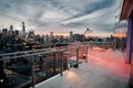 Luxury city rooftop balcony with chilling area in New York City Manhattan midtown. Elite real estate concept.