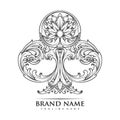 Luxury classic ace clubs swirl floral logo illustrations monochrome Royalty Free Stock Photo