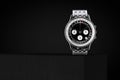 Luxury Classic Analog Men`s Wrist Silver Watch over Cube. 3d Rendering Royalty Free Stock Photo
