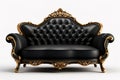 Luxury classic black and gold leather capitone buttoned sofa, isolated on white Royalty Free Stock Photo
