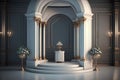 Luxury classic interior with blue walls and columns, 3d render Royalty Free Stock Photo