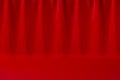 Luxury classic theatre abstract scene with saturated scarlet red silk curtain with smooth creases. Empty stage for design, showing Royalty Free Stock Photo