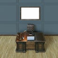 Luxury classic wooden office cabinet with mock up poster. Top vi Royalty Free Stock Photo