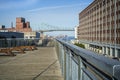 Old Montreal scene of condo bridge Molson Coors beside the Saint Lawence seaway Royalty Free Stock Photo