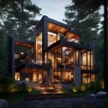 A luxury contemporary 3 story house in a forest