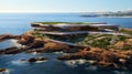 Luxury contemporaty villa on a mountain hill with a view on ocean. Generative AI