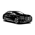 luxury cool and elegant black car, the silhouette luxury cool and elegant car front side view black and white line art vector Royalty Free Stock Photo