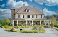 Luxury Country Mansion Home House Exterior Cloudy Cumulus Sky Background