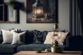 Luxury and cozy living room with old lamp on the desk Royalty Free Stock Photo