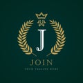 Luxury Crown and key calligraphic letter J monogram logo Royalty Free Stock Photo