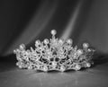 Luxury crown with pearls and jems and diamonds. Black and white photo,