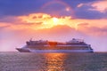 Luxury Cruise Ship. Beautiful Seascape Sunset Background. Royalty Free Stock Photo