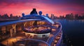 Luxury cruise ship boasting stunning balcony and downtown skyline view, AI-generated. Royalty Free Stock Photo
