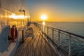 Luxury cruise ship deck at sunset. Royalty Free Stock Photo