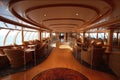 Luxury Cruise Ship Interior, Luxurious Ocean Liner Deck, Cabins Interior, Portholes, Sea View Royalty Free Stock Photo