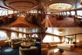 Luxury Cruise Ship Interior, Luxurious Ocean Liner Deck, Cabins Interior, Portholes, Sea View Royalty Free Stock Photo