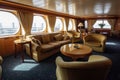 Luxury Cruise Ship Interior, Luxurious Ocean Liner Deck, Cabins Interior, Portholes, Sea View Royalty Free Stock Photo