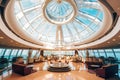 Luxury Cruise Ship Interior, Luxurious Ocean Liner Deck, Cabins Interior, Portholes, Sea View Royalty Free Stock Photo