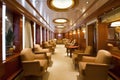 Luxury Cruise Ship Interior, Luxurious Ocean Liner Deck, Cabins Interior, Portholes, Sea View Royalty Free Stock Photo