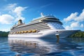 Luxury cruise ship in ocean sea. Cruise vacation getaway. Aerial view of cruise ship. Aboard liner in Mediterranean. Luxury liner Royalty Free Stock Photo