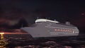 Luxury cruise ship sailing from the port at sunrise across the ocean. Beautiful summer background. 3D Rendering Royalty Free Stock Photo