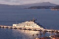 Luxury cruise yacht boat in the Mediterranean harbor in Turkey Royalty Free Stock Photo