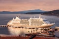 Luxury cruiser in the Mediterranean harbour during the evening golden hour Royalty Free Stock Photo
