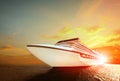 Luxury cruising ship over sea with sunset sky background Royalty Free Stock Photo