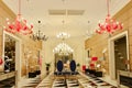Luxury chandelier ceiling lighting display hall Royalty Free Stock Photo