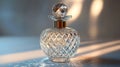 Elegant Crystal Perfume Bottle Diamond Pattern Luxury Design Glass Fragrance 3d cap life shiny still Royalty Free Stock Photo