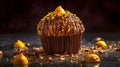 Luxury Cupcake Dessert, Elegant and Sophisticated Indulgence Adorned with Edible Gold Leaf, Generative AI