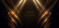 Luxury curve golden lines on dark brown background with lighting effect copy space for text. Luxury design style