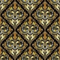 Luxury 3d Baroque Damask seamless pattern. Ornate vintage lace b