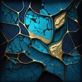 Luxury 3d Cobalt blue marbled abstract background with golden inlay veins, lines. Marble mosaic, stone texture, jasper.