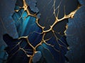 Luxury 3d Cobalt blue stone abstract marbled background with golden inlay veins, lines. Marble mosaic, stone texture, jasper.