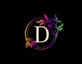 Luxury D Letter Floral Design. Colorful Urban Swirl D Logo Icon