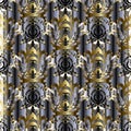 3d striped Baroque seamless pattern.