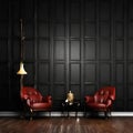 Luxury dark background wall with a chair , dark background wallpaper design